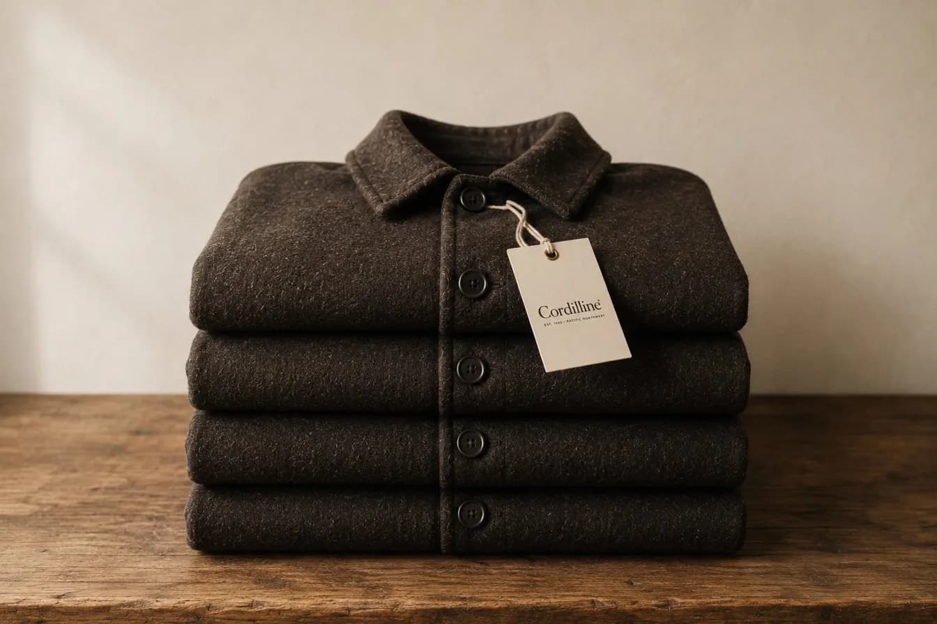 A folded stack of Cordilline garments.