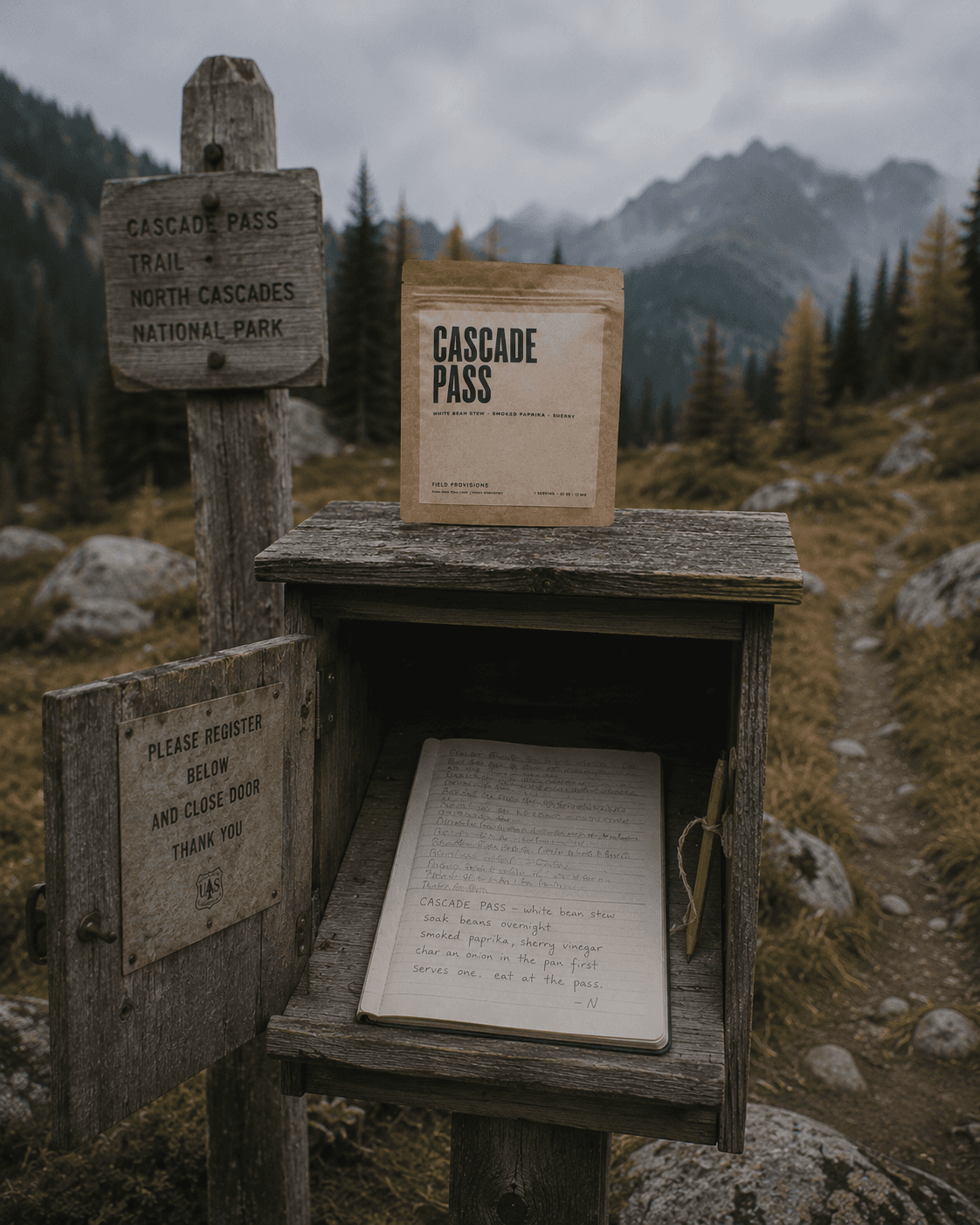 Cascade Pass pouch at the Cascade Pass trailhead register.