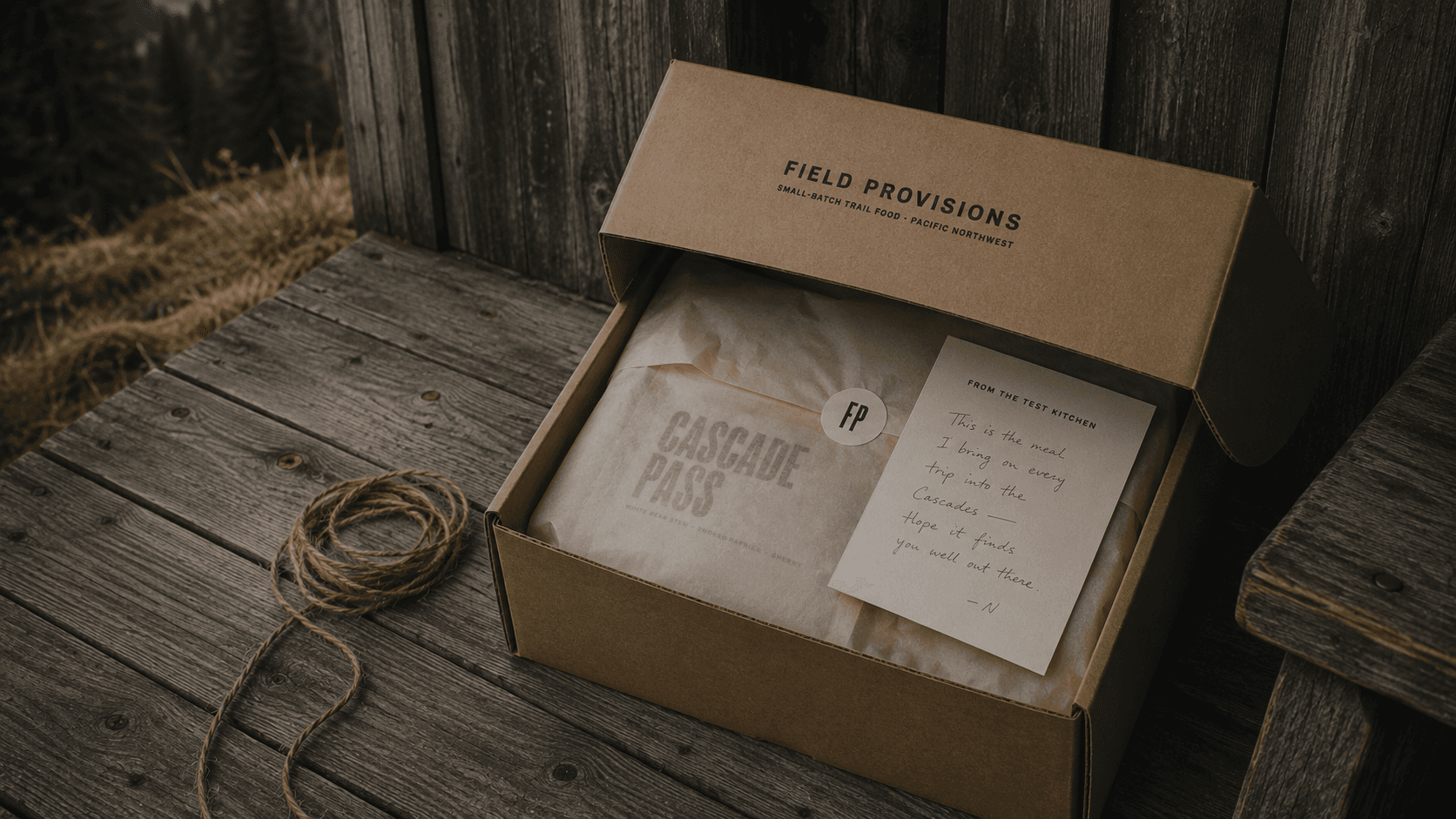 Field Provisions subscription box with a handwritten note.